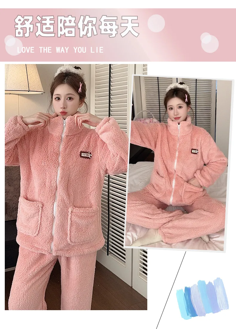 Sleep Beauty Winter Long Plush Pajamas Women Sweet Stand Collar Zipper Long Sleeve Plus Size 240 Jin Chubby MM Loungewear · Wholesale · OEM · Worldwide Shipping - Detail 21