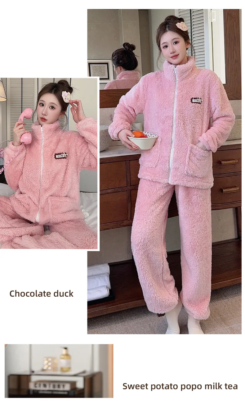 Sleep Beauty Winter Long Plush Pajamas Women Sweet Stand Collar Zipper Long Sleeve Plus Size 240 Jin Chubby MM Loungewear · Wholesale · OEM · Worldwide Shipping - Detail 34