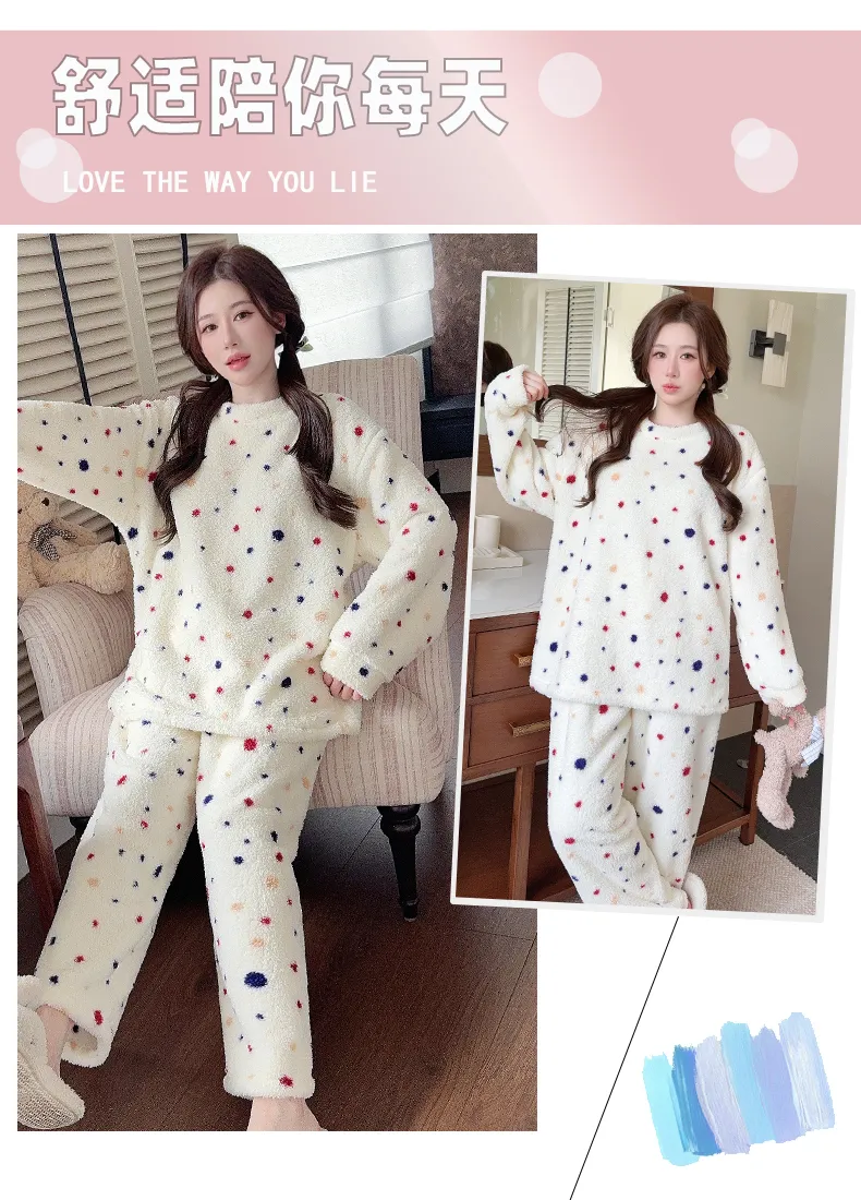 Pyjama femme en velours double face Sleep Beauty, loisirs d'automne et d'hiver, rayures, grande taille, 250 jin, tenue d'intérieur pour femmes rondes, portable à l'extérieur · Grossiste · OEM · Mondial - Detail 13