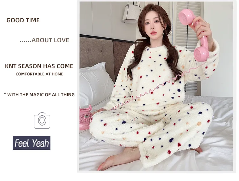 Pyjama femme en velours double face Sleep Beauty, loisirs d'automne et d'hiver, rayures, grande taille, 250 jin, tenue d'intérieur pour femmes rondes, portable à l'extérieur · Grossiste · OEM · Mondial - Detail 14