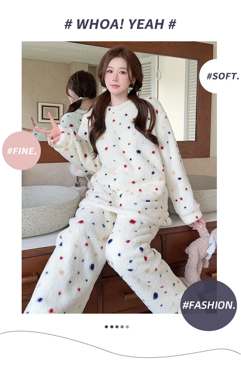 Pyjama femme en velours double face Sleep Beauty, loisirs d'automne et d'hiver, rayures, grande taille, 250 jin, tenue d'intérieur pour femmes rondes, portable à l'extérieur · Grossiste · OEM · Mondial - Detail 15