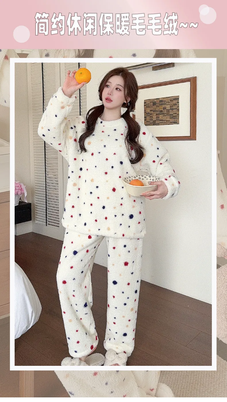 Pyjama femme en velours double face Sleep Beauty, loisirs d'automne et d'hiver, rayures, grande taille, 250 jin, tenue d'intérieur pour femmes rondes, portable à l'extérieur · Grossiste · OEM · Mondial - Detail 8
