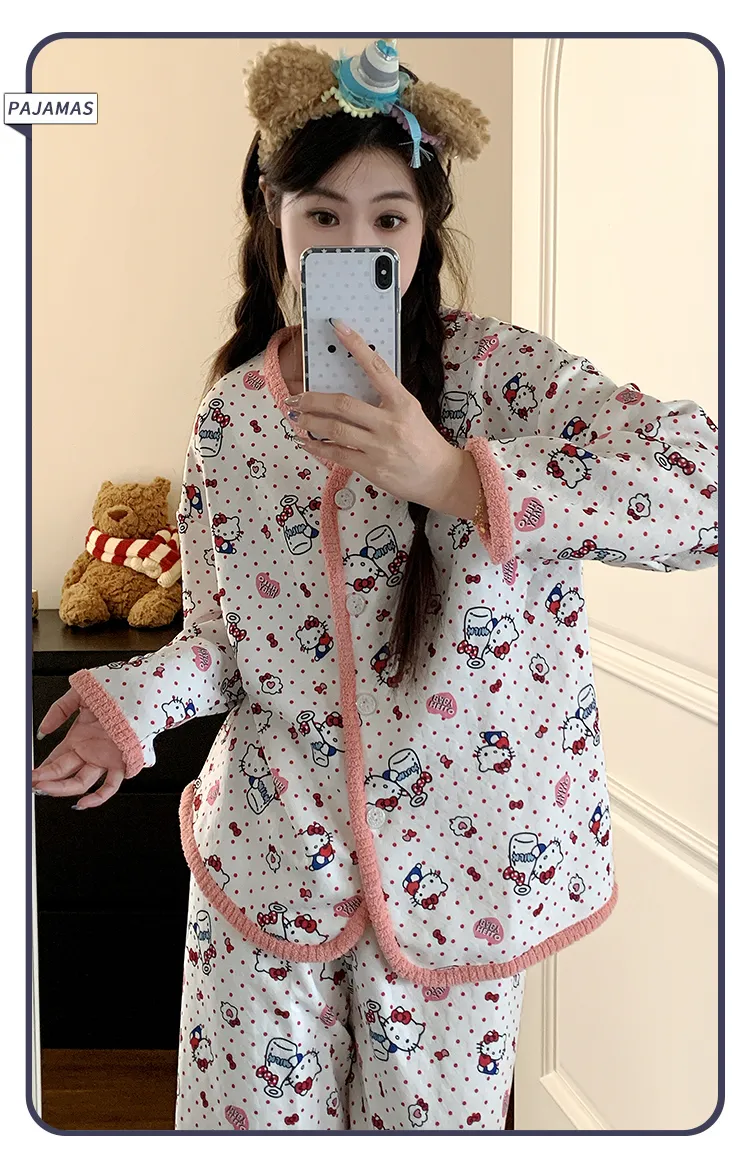 Piyama Set Wanita Sleep Beauty Fu Air Cotton Lapisan Tengah Lengan Panjang Celana Panjang Kardigan Musim Gugur Musim Dingin Ukuran Besar 220 Jin Pakaian Rumah · Grosir · OEM · Pengiriman Global - Detail 17