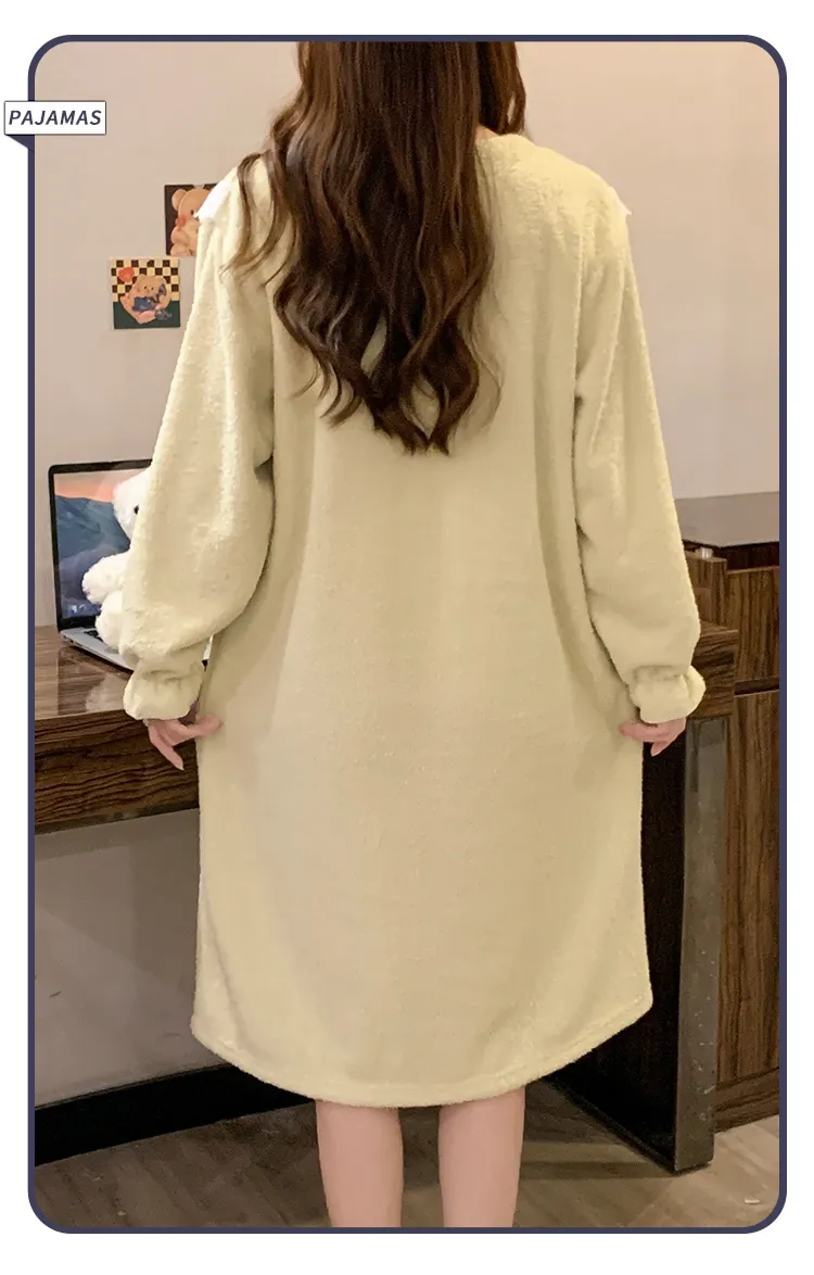 Yidiemeng Winter Half-Sherpa Fleece Pajamas Women Princess Style Long Sleeve Mid-Length Nightdress Plus Size Large 110kg Loungewear · Wholesale · OEM · Worldwide Shipping - Detail 10