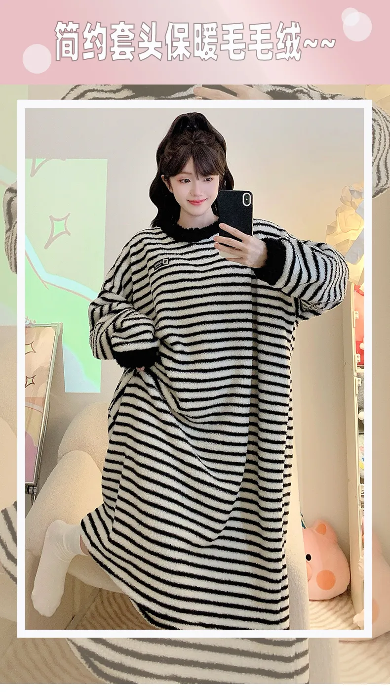 Yidiemeng Winter Half-Side Velvet Sweet Princess Style Long Sleeve Mid-Length Nightdress Plus Size Homewear Fits Up to 110kg · Wholesale · OEM · Worldwide Shipping - Detail 2