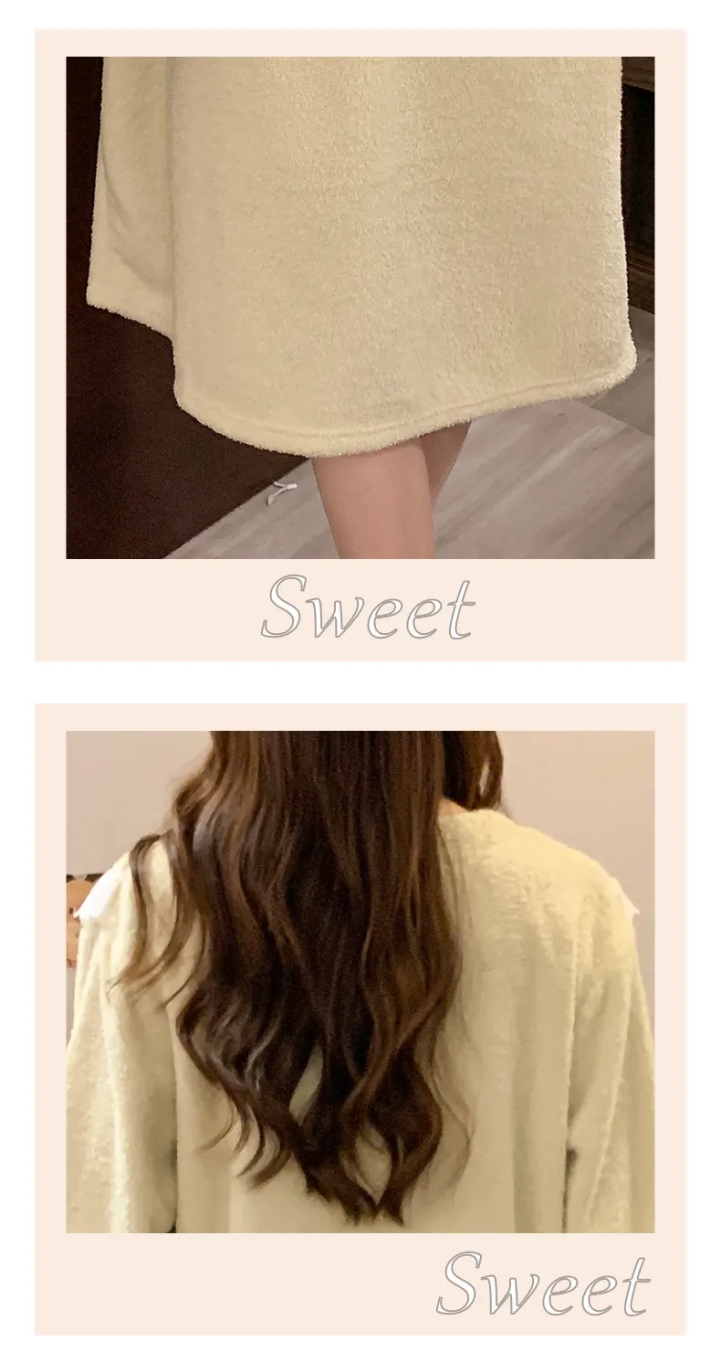 Yidiemeng Winter Half-Sherpa Fleece Pajamas Women Princess Style Long Sleeve Mid-Length Nightdress Plus Size Large 110kg Loungewear · Wholesale · OEM · Worldwide Shipping - Detail 4
