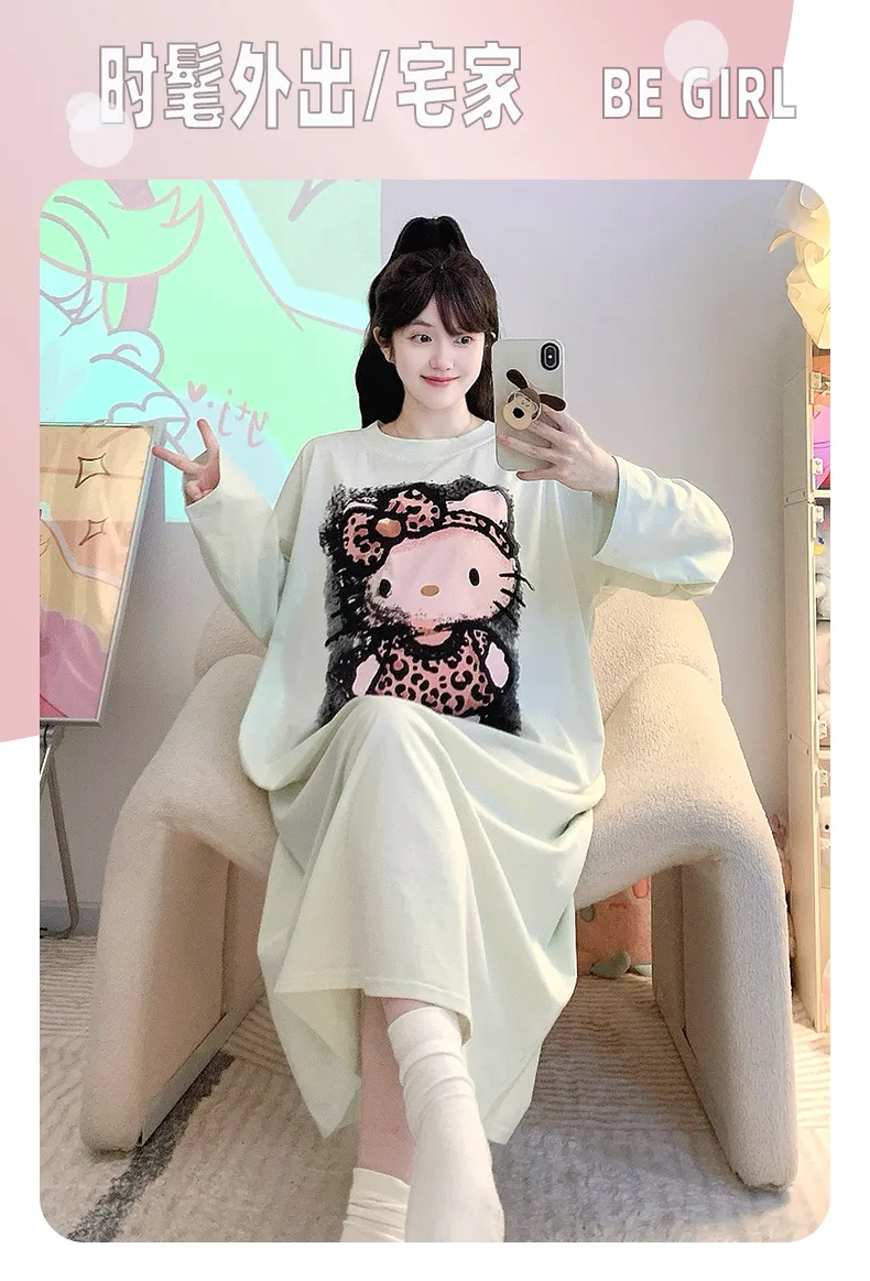 Yidiemeng Spring and Autumn New Pure Cotton Stretch Cartoon Princess Style Long Sleeve Long Nightgown Loose Loungewear Wearable Outside · Wholesale · OEM · Worldwide Shipping - Detail 20