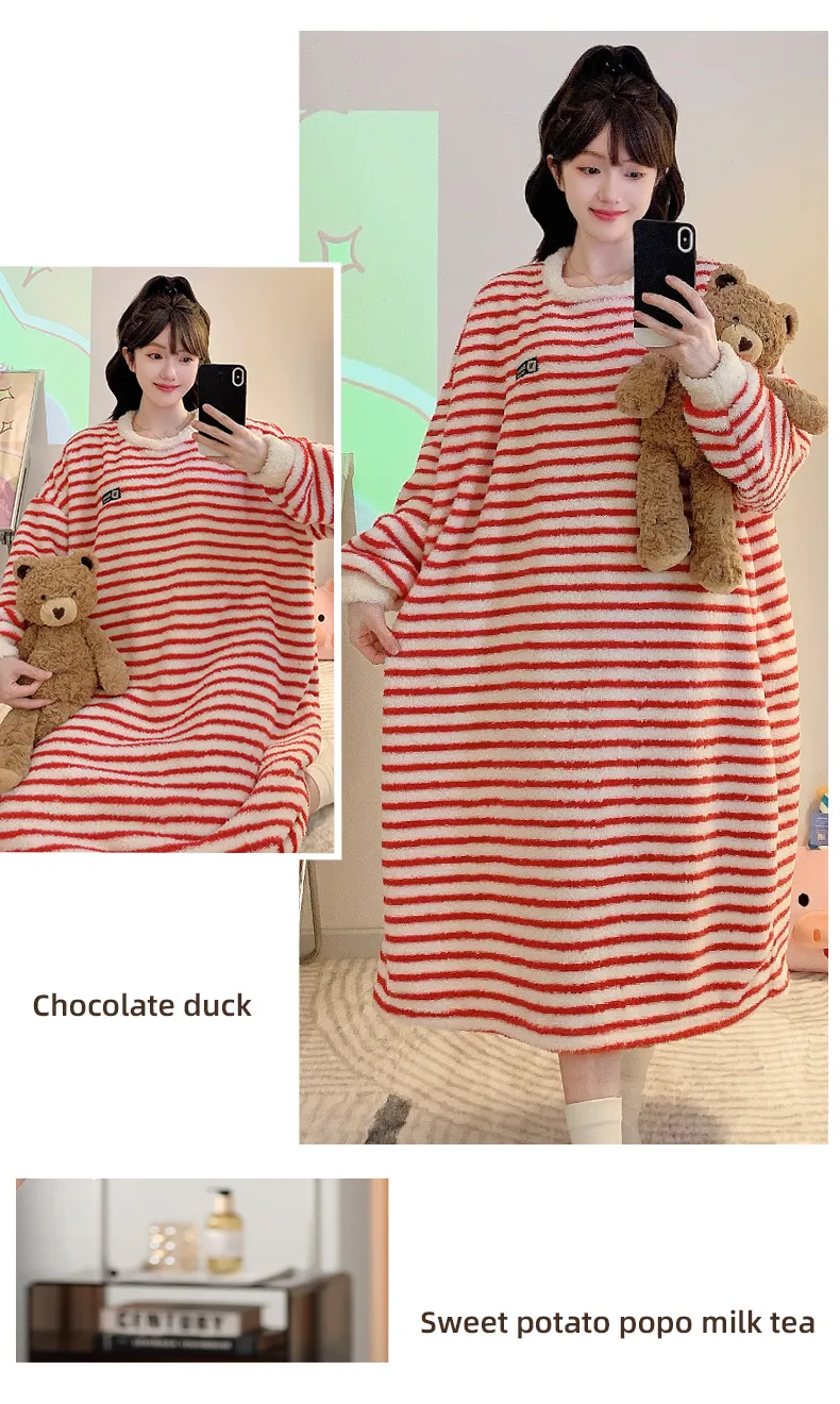 Yidiemeng Winter Half-Side Velvet Sweet Princess Style Long Sleeve Mid-Length Nightdress Plus Size Homewear Fits Up to 110kg · Wholesale · OEM · Worldwide Shipping - Detail 12