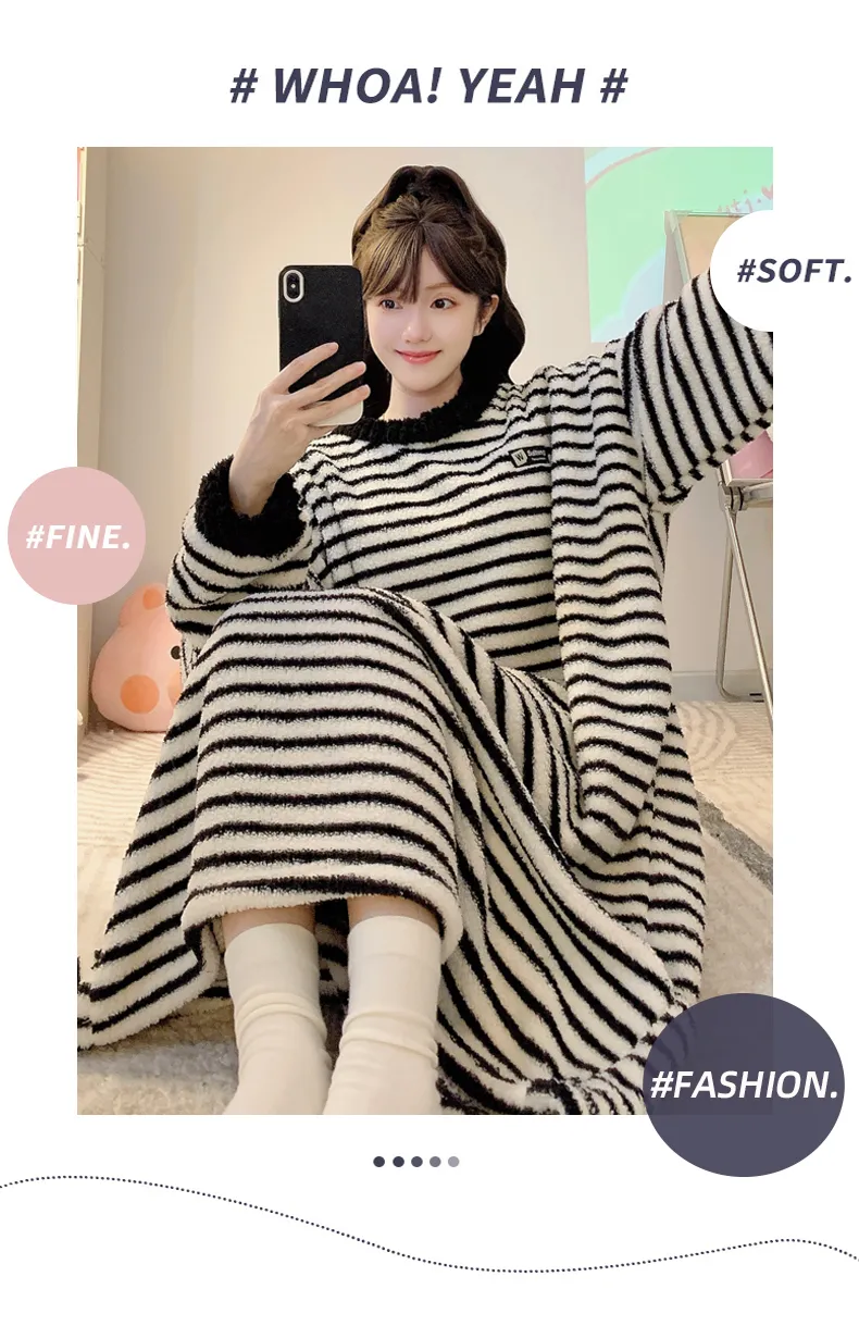 Yidiemeng Winter Half-Side Velvet Sweet Princess Style Long Sleeve Mid-Length Nightdress Plus Size Homewear Fits Up to 110kg · Wholesale · OEM · Worldwide Shipping - Detail 9