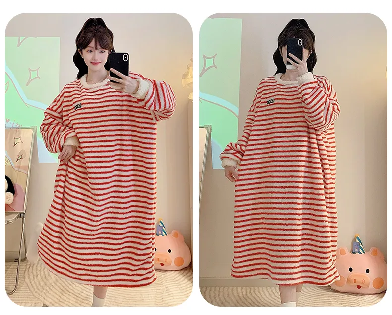 Yidiemeng Winter Half-Side Velvet Sweet Princess Style Long Sleeve Mid-Length Nightdress Plus Size Homewear Fits Up to 110kg · Wholesale · OEM · Worldwide Shipping - Detail 14
