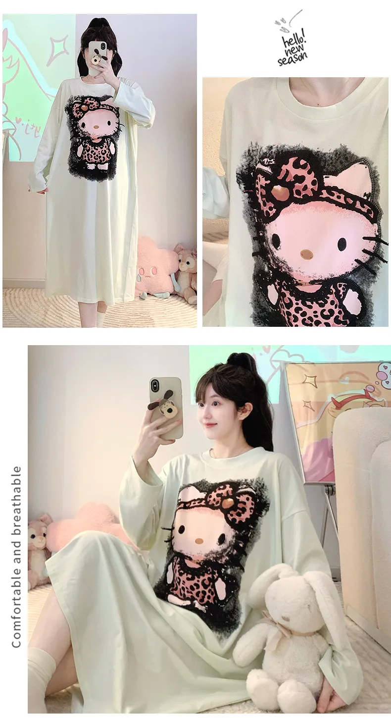 Yidiemeng Spring and Autumn New Pure Cotton Stretch Cartoon Princess Style Long Sleeve Long Nightgown Loose Loungewear Wearable Outside · Wholesale · OEM · Worldwide Shipping - Detail 21