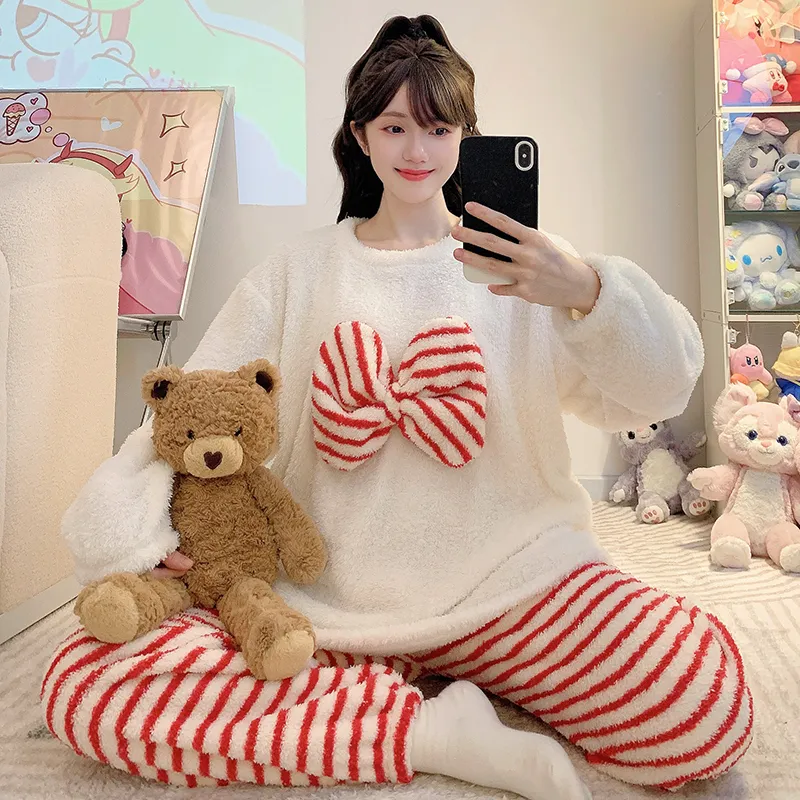 Yidiemeng Winter Half Fleece Striped Sweet Princess Long Sleeve Plus Size 110kg Loungewear Set · Wholesale · OEM · Worldwide Shipping