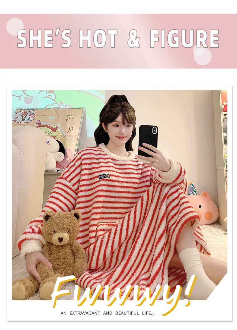 Yidiemeng Winter Half-Side Velvet Sweet Princess Style Long Sleeve Mid-Length Nightdress Plus Size Homewear Fits Up to 110kg · Wholesale · OEM · Worldwide Shipping - Detail 13