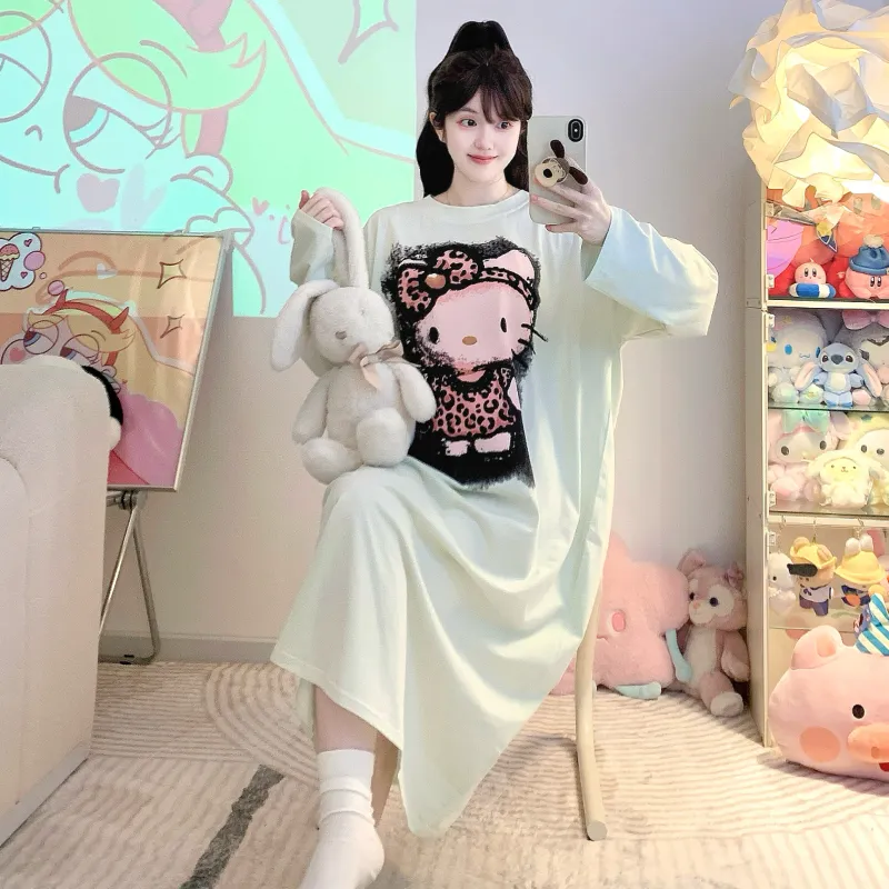 Yidiemeng Spring and Autumn New Pure Cotton Stretch Cartoon Princess Style Long Sleeve Long Nightgown Loose Loungewear Wearable Outside · Wholesale · OEM · Worldwide Shipping - View 4