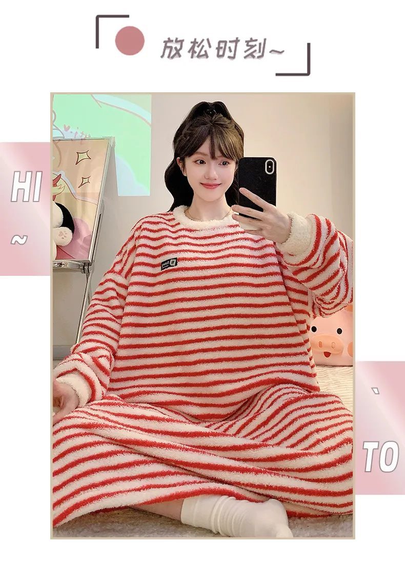Yidiemeng Winter Half-Side Velvet Sweet Princess Style Long Sleeve Mid-Length Nightdress Plus Size Homewear Fits Up to 110kg · Wholesale · OEM · Worldwide Shipping - Detail 15