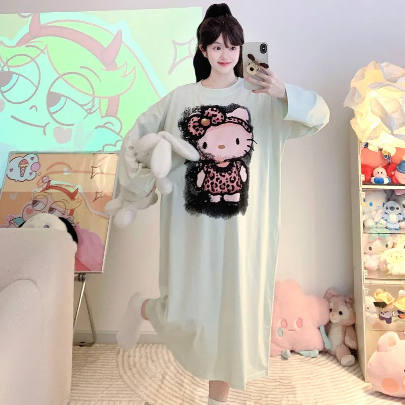 Yidiemeng Spring and Autumn New Pure Cotton Stretch Cartoon Princess Style Long Sleeve Long Nightgown Loose Loungewear Wearable Outside · Wholesale · OEM · Worldwide Shipping - View 2