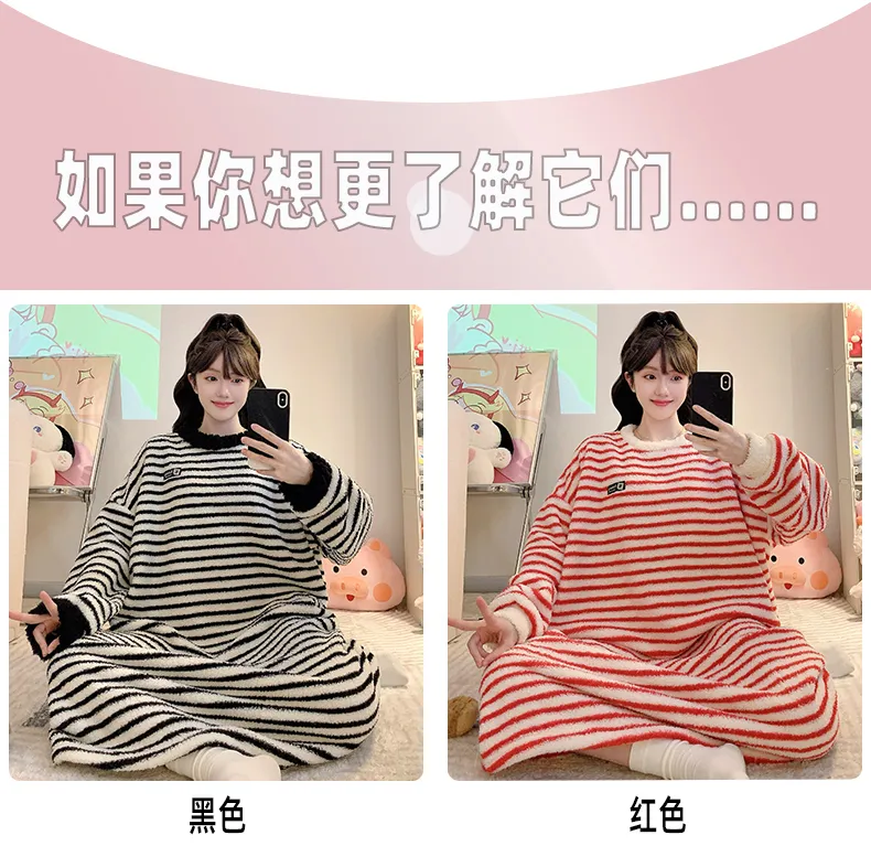 Yidiemeng Winter Half-Side Velvet Sweet Princess Style Long Sleeve Mid-Length Nightdress Plus Size Homewear Fits Up to 110kg · Wholesale · OEM · Worldwide Shipping - Detail 6