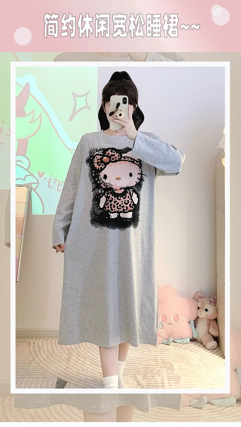 Yidiemeng Spring and Autumn New Pure Cotton Stretch Cartoon Princess Style Long Sleeve Long Nightgown Loose Loungewear Wearable Outside · Wholesale · OEM · Worldwide Shipping - Detail 5