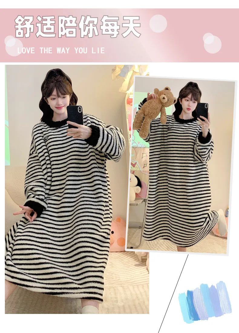 Yidiemeng Winter Half-Side Velvet Sweet Princess Style Long Sleeve Mid-Length Nightdress Plus Size Homewear Fits Up to 110kg · Wholesale · OEM · Worldwide Shipping - Detail 7
