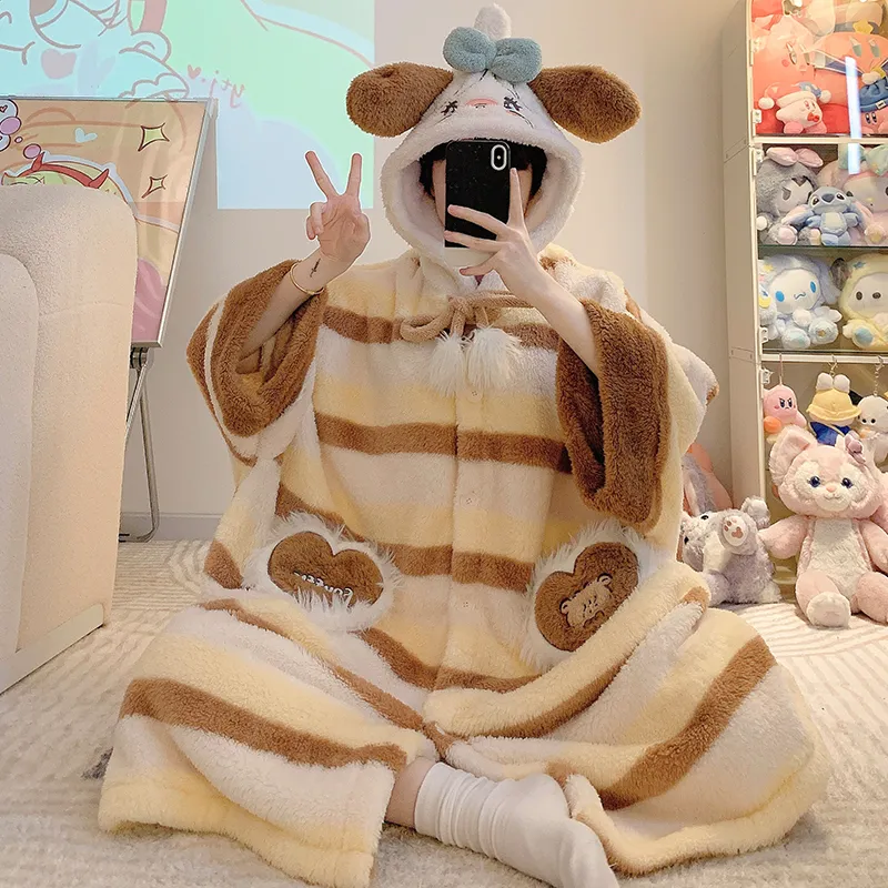 Yidiemeng Winter Long Plush 270g Bathrobe Sweet Cape Outer Robe Loose 175kg Nightdress L-XL · Wholesale · OEM · Worldwide Shipping - View 2