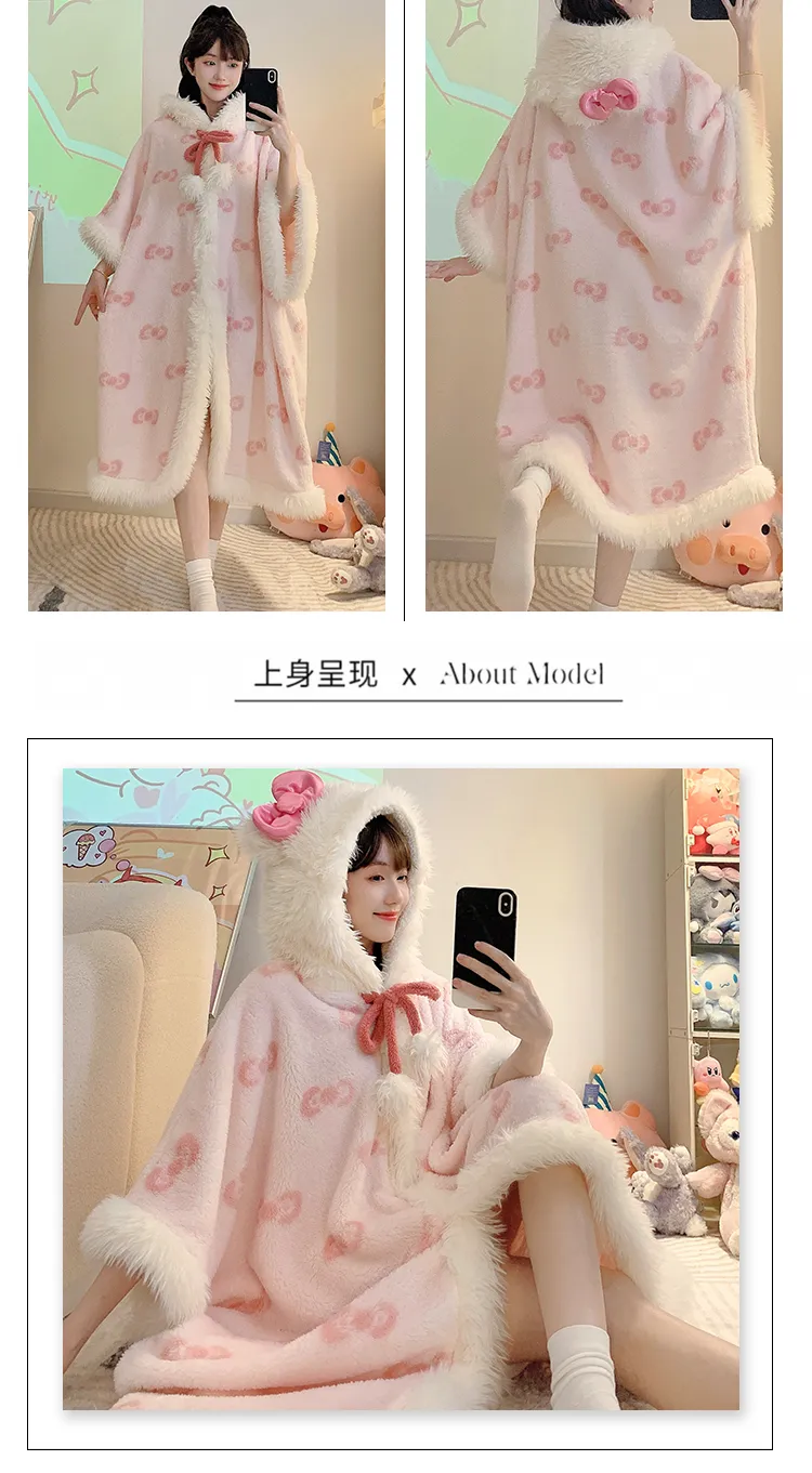 Yidiemeng Winter Long Plush 270g Bathrobe Sweet Cape Outer Robe Loose 175kg Nightdress L-XL · Wholesale · OEM · Worldwide Shipping - Detail 10