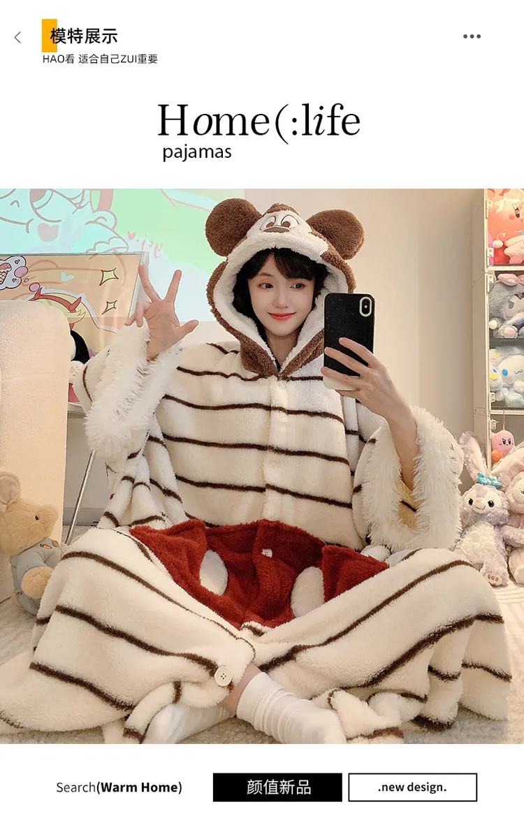 Yidiemeng Winter Long Plush 270g Bathrobe Sweet Cape Outer Robe Loose 175kg Nightdress L-XL · Wholesale · OEM · Worldwide Shipping - Detail 5