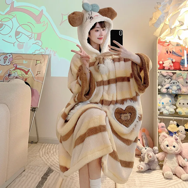 Yidiemeng Winter Long Plush 270g Bathrobe Sweet Cape Outer Robe Loose 175kg Nightdress L-XL · Wholesale · OEM · Worldwide Shipping - View 3
