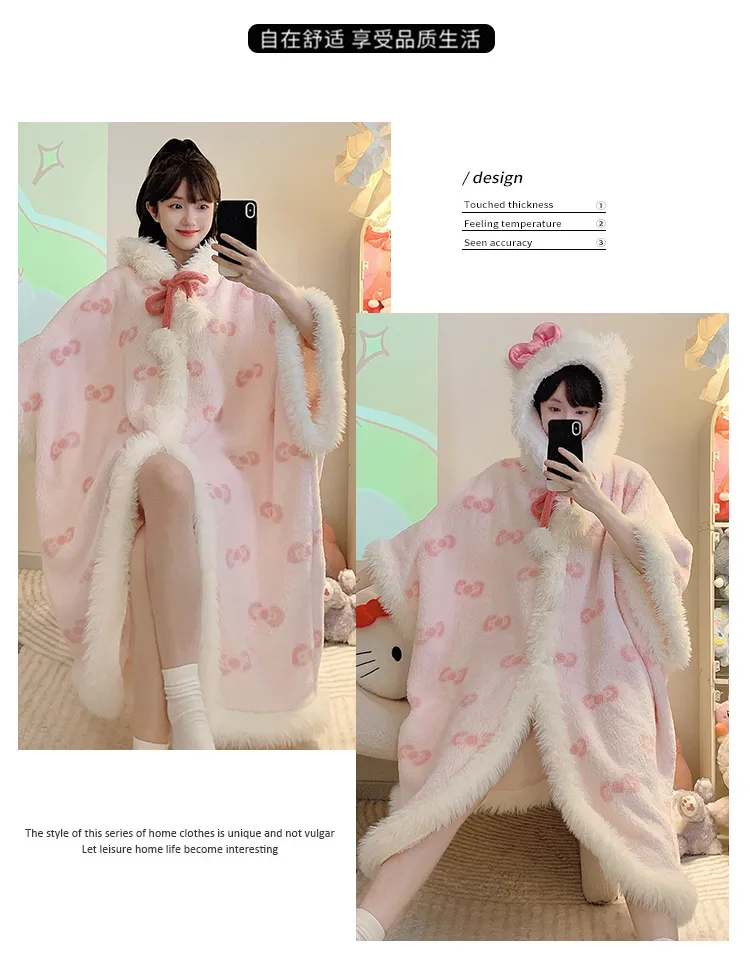 Yidiemeng Winter Long Plush 270g Bathrobe Sweet Cape Outer Robe Loose 175kg Nightdress L-XL · Wholesale · OEM · Worldwide Shipping - Detail 11