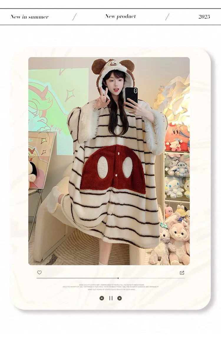 Yidiemeng Winter Long Plush 270g Bathrobe Sweet Cape Outer Robe Loose 175kg Nightdress L-XL · Wholesale · OEM · Worldwide Shipping - Detail 1
