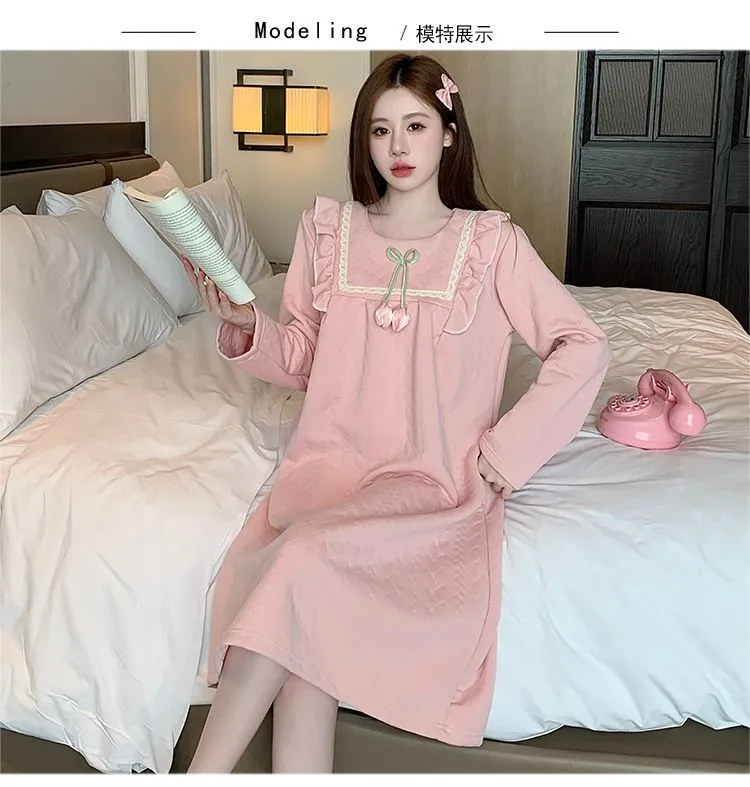Yidiemeng Automne Hiver Faux Coton Matelassé Doux Princesse Manches Courtes Mi-Longue Chemise de Nuit Grande Taille Vêtement d'Intérieur · Grossiste · OEM · Mondial - Detail 5