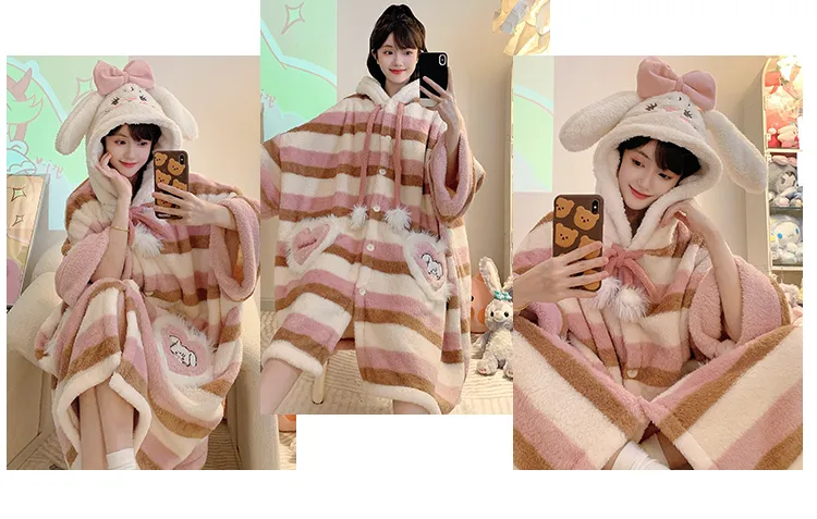 Yidiemeng Winter Long Plush 270g Bathrobe Sweet Cape Outer Robe Loose 175kg Nightdress L-XL · Wholesale · OEM · Worldwide Shipping - Detail 13