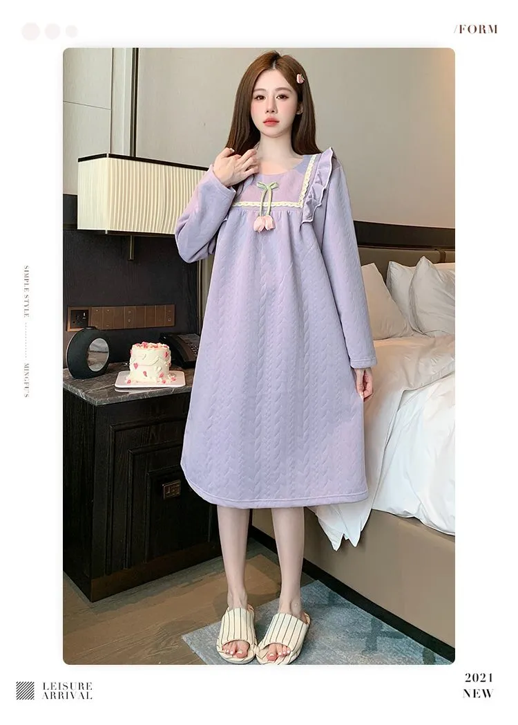 Yidiemeng Automne Hiver Faux Coton Matelassé Doux Princesse Manches Courtes Mi-Longue Chemise de Nuit Grande Taille Vêtement d'Intérieur · Grossiste · OEM · Mondial - Detail 11