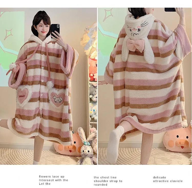 Yidiemeng Winter Long Plush 270g Bathrobe Sweet Cape Outer Robe Loose 175kg Nightdress L-XL · Wholesale · OEM · Worldwide Shipping - Detail 15