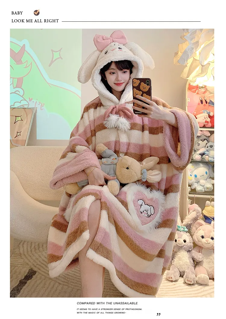 Yidiemeng Winter Long Plush 270g Bathrobe Sweet Cape Outer Robe Loose 175kg Nightdress L-XL · Wholesale · OEM · Worldwide Shipping - Detail 14
