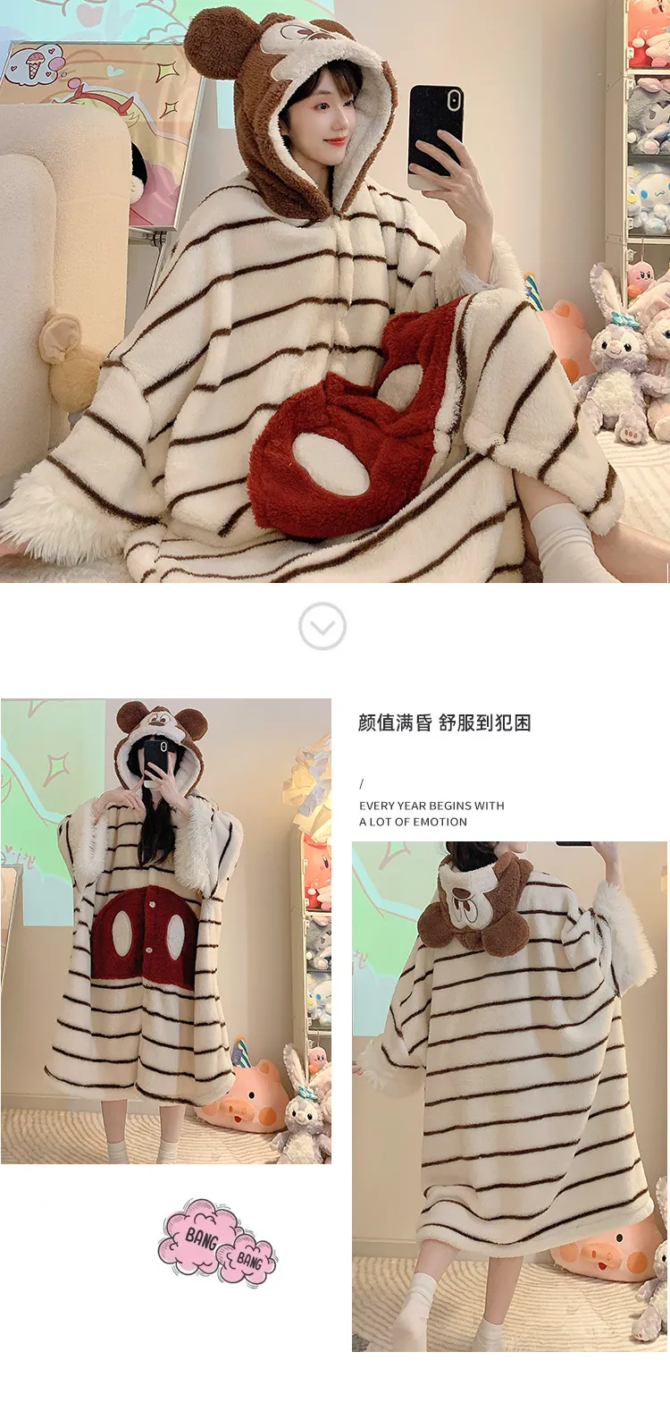 Yidiemeng Winter Long Plush 270g Bathrobe Sweet Cape Outer Robe Loose 175kg Nightdress L-XL · Wholesale · OEM · Worldwide Shipping - Detail 7
