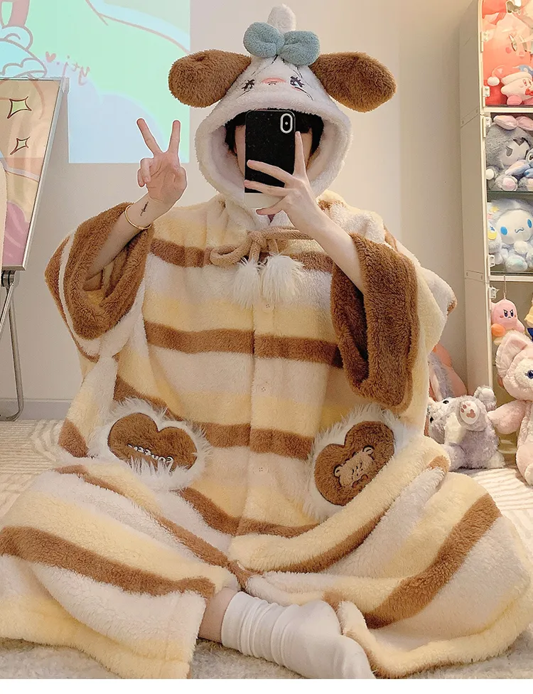 Yidiemeng Winter Long Plush 270g Bathrobe Sweet Cape Outer Robe Loose 175kg Nightdress L-XL · Wholesale · OEM · Worldwide Shipping - Detail 16