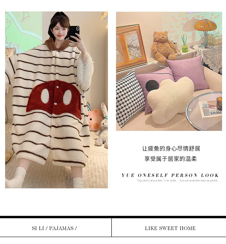 Yidiemeng Winter Long Plush 270g Bathrobe Sweet Cape Outer Robe Loose 175kg Nightdress L-XL · Wholesale · OEM · Worldwide Shipping - Detail 6