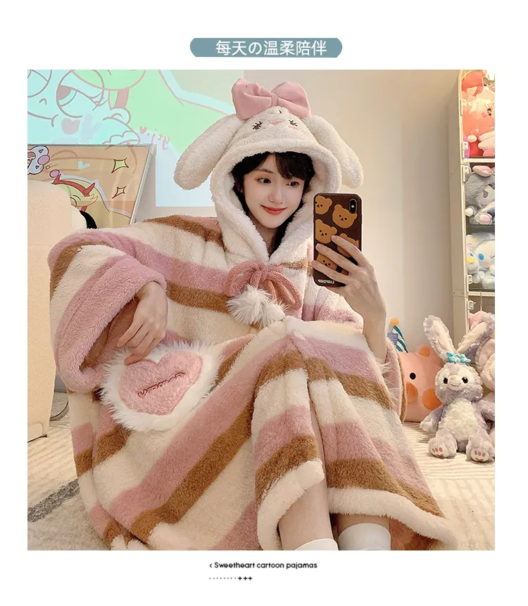 Yidiemeng Winter Long Plush 270g Bathrobe Sweet Cape Outer Robe Loose 175kg Nightdress L-XL · Wholesale · OEM · Worldwide Shipping - Detail 12