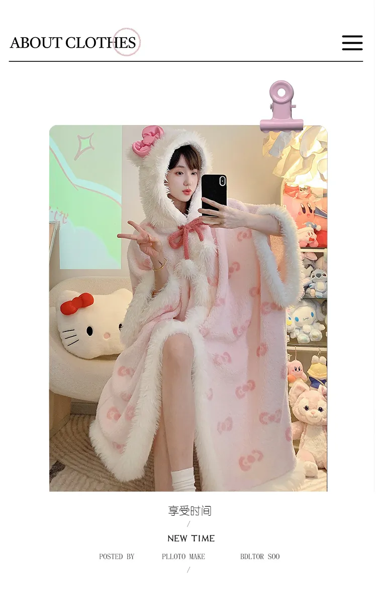Yidiemeng Winter Long Plush 270g Bathrobe Sweet Cape Outer Robe Loose 175kg Nightdress L-XL · Wholesale · OEM · Worldwide Shipping - Detail 9