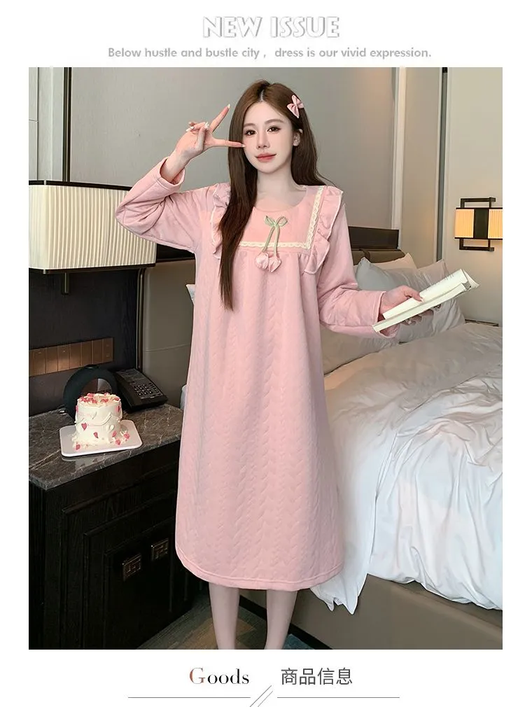 Yidiemeng Automne Hiver Faux Coton Matelassé Doux Princesse Manches Courtes Mi-Longue Chemise de Nuit Grande Taille Vêtement d'Intérieur · Grossiste · OEM · Mondial - Detail 1